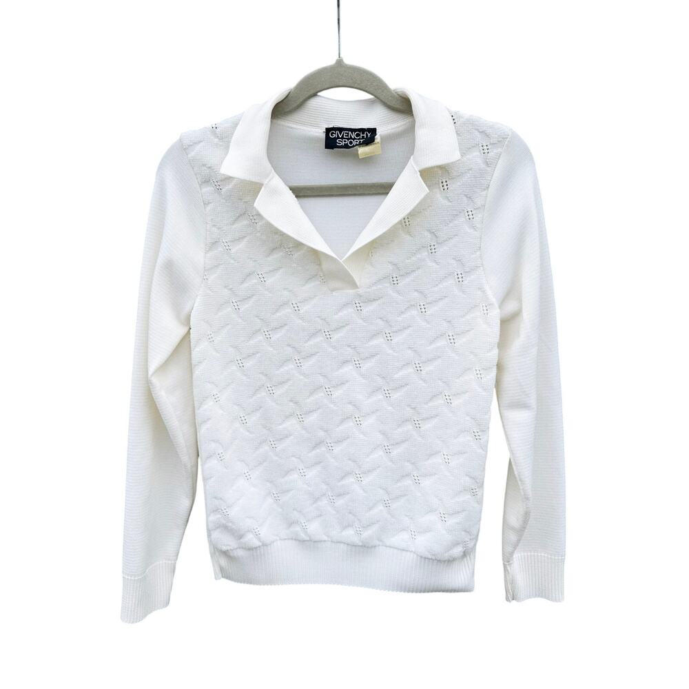 Vintage GIVENCHY SPORT White Textured Collared Pullover Sweater Medium M